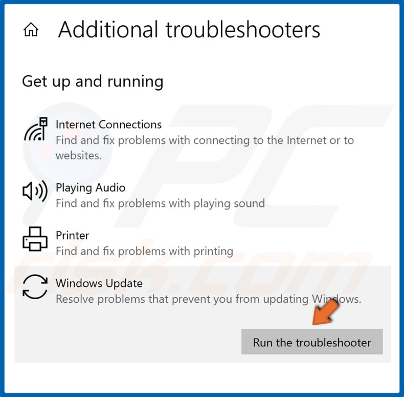 Click Run the troubleshooter