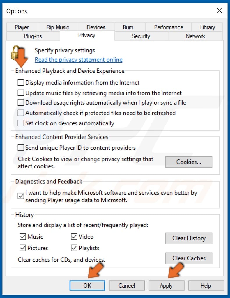 Uncheck the checkboxes under Enhanced Playback and Device Experience