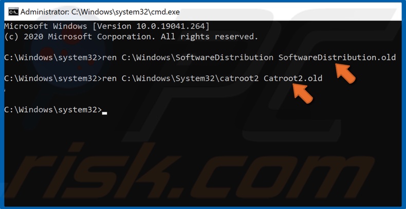 Rename SoftwareDistribution and Catroot2 folders