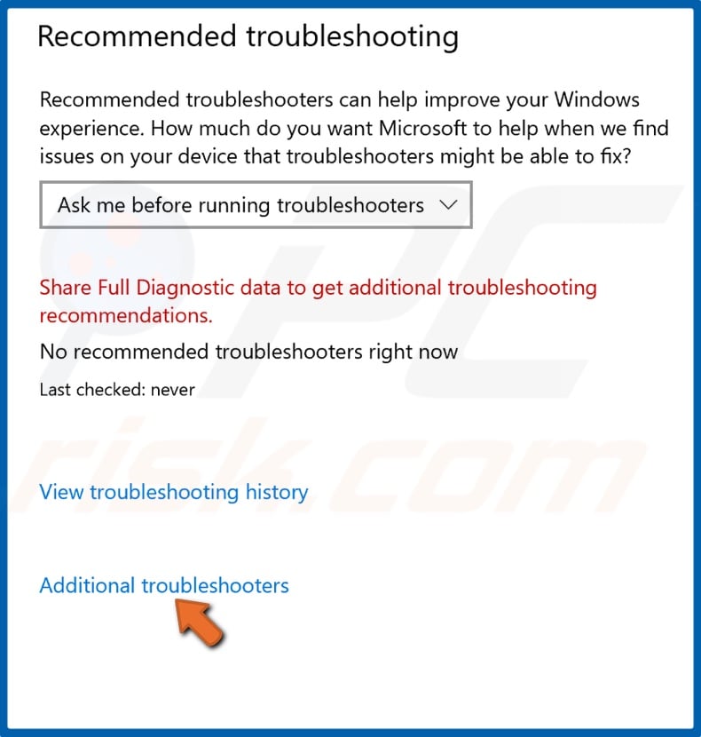 Click Additional troubleshooters