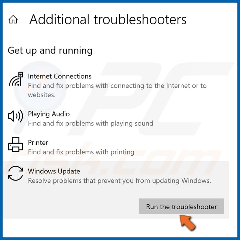 Click Run the troubleshooter