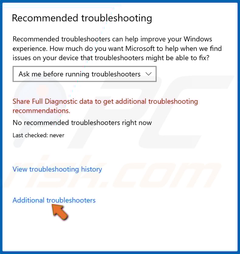 Click Additional troubleshooters
