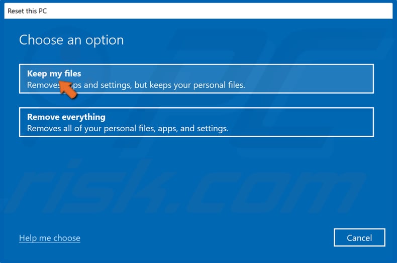 Click Keep my files