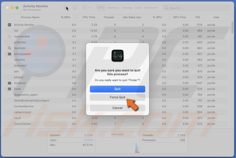 Force quit application