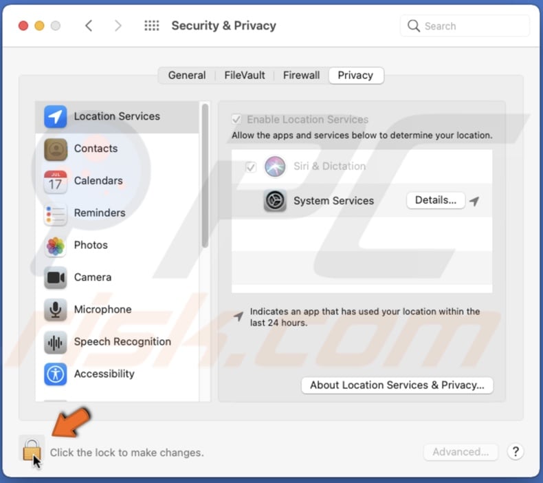 Click on privacy lock