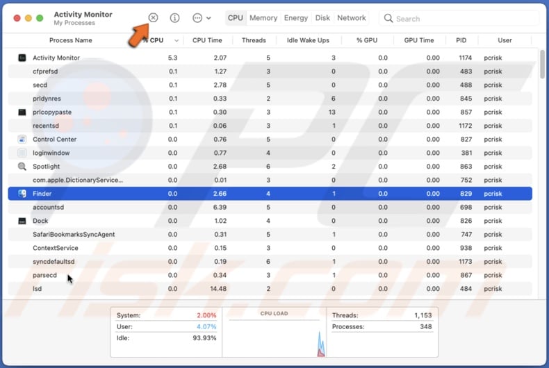 Click on the X button