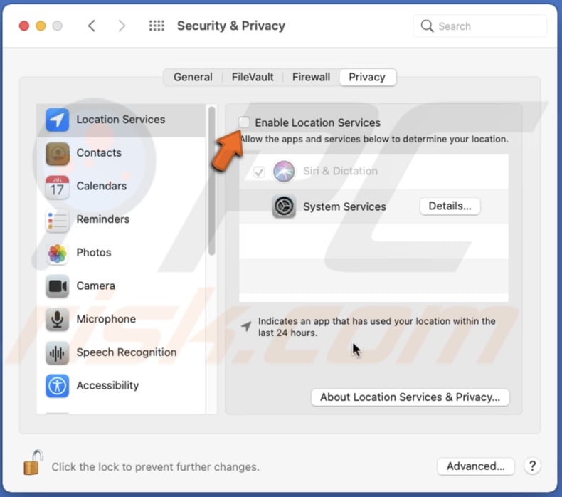 Disable Location Services