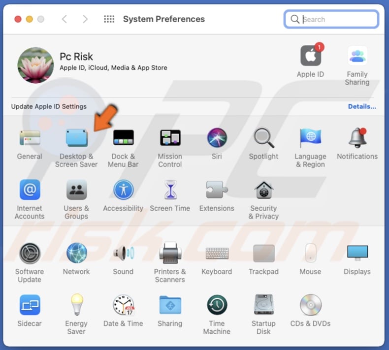 Go to Desktop and Screen Saver settings