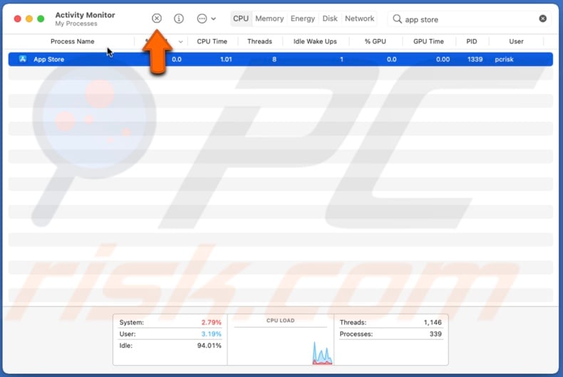 Click on the X button in Activity Monitor