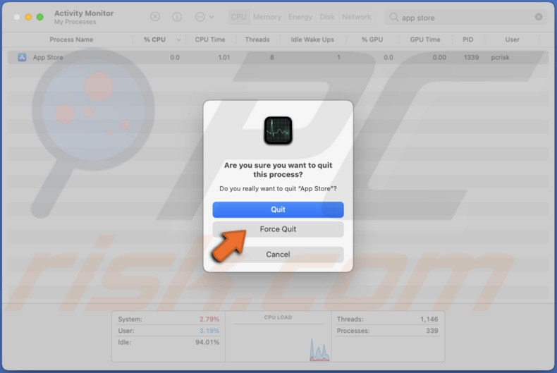 Fore quit the App Store