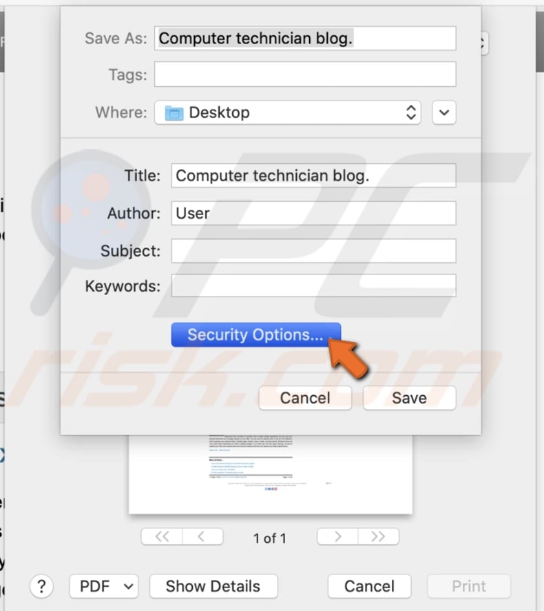 Go to Security Options