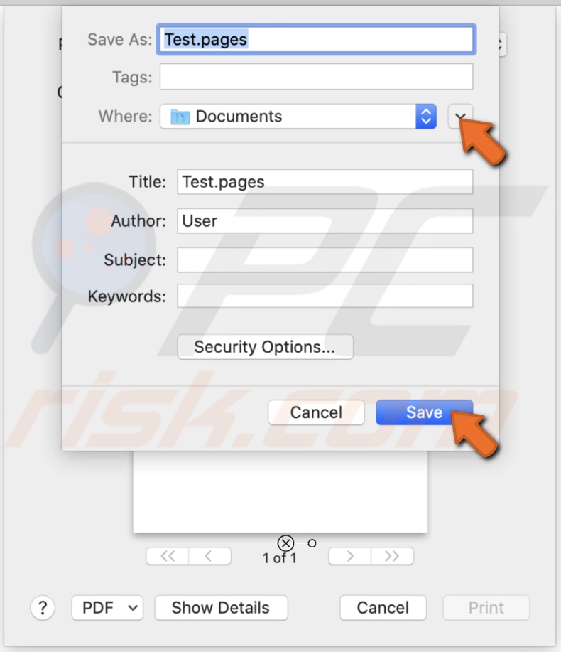 Choose a location and save as PDF