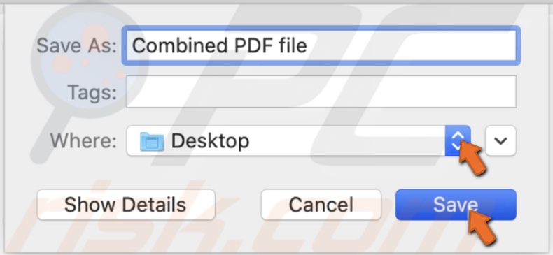 Save combined pdfs