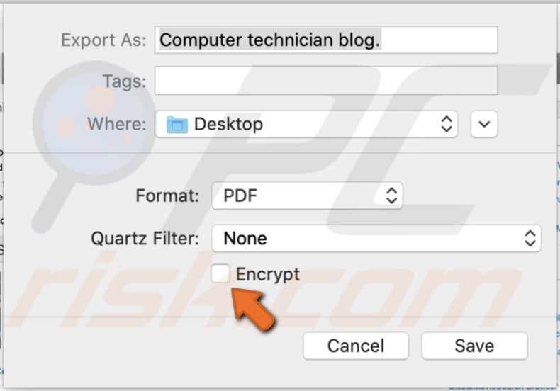 Uncheck box next to Encrypt