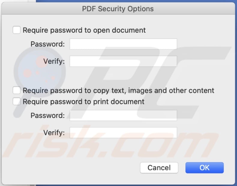Verify boxes are unchecked in Security Options