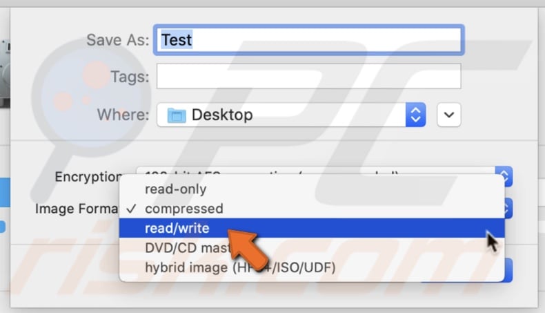 Choose read/write for image format