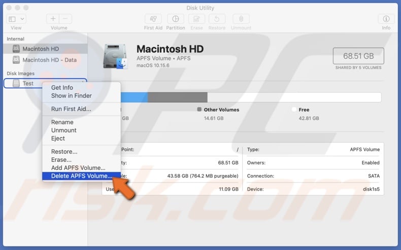 Click on Delete APFS Volumes