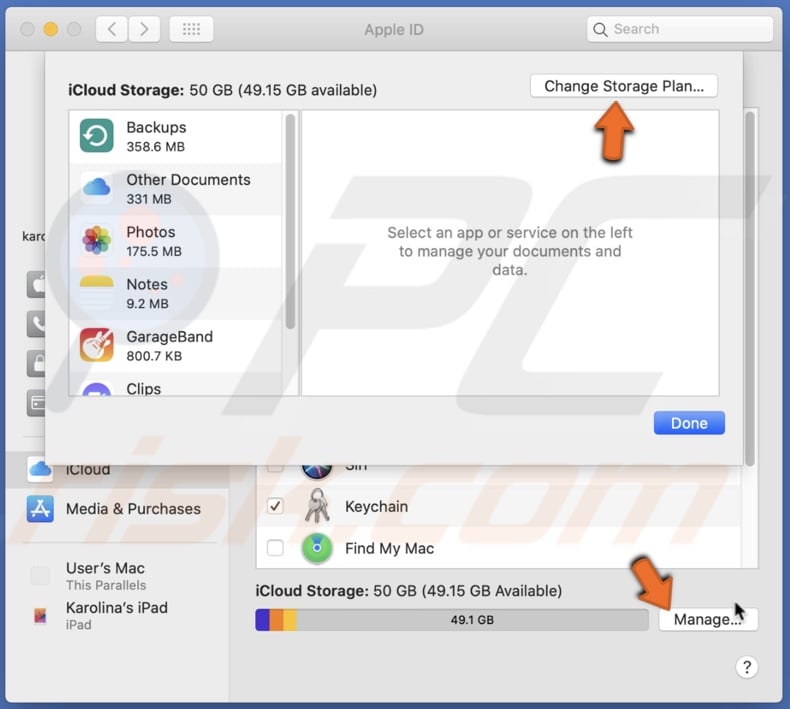 Click on Chnage Storage Plan