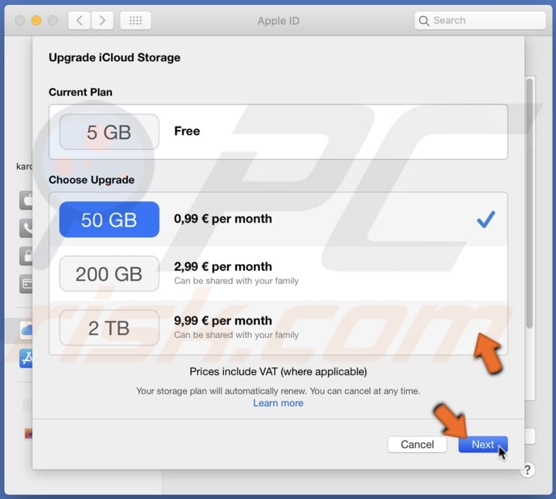 Choose a storage plan
