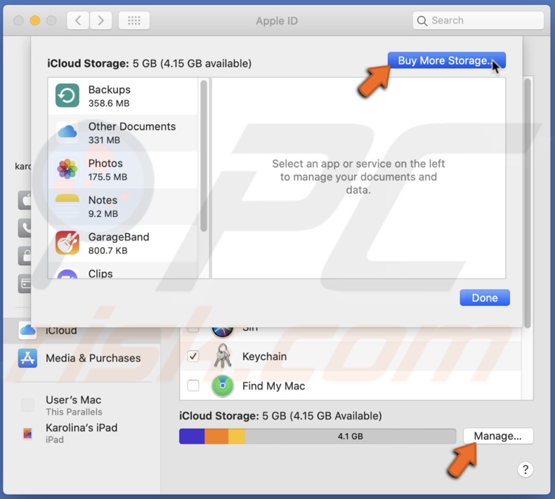 Click on Buy More Storage