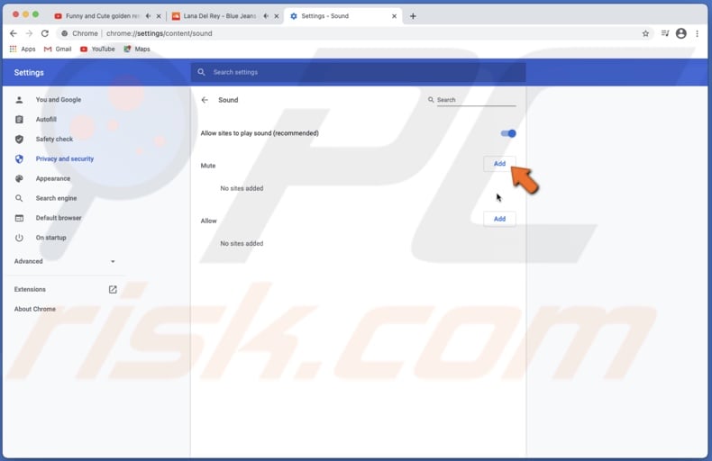 Add site you want to mute in Chrome