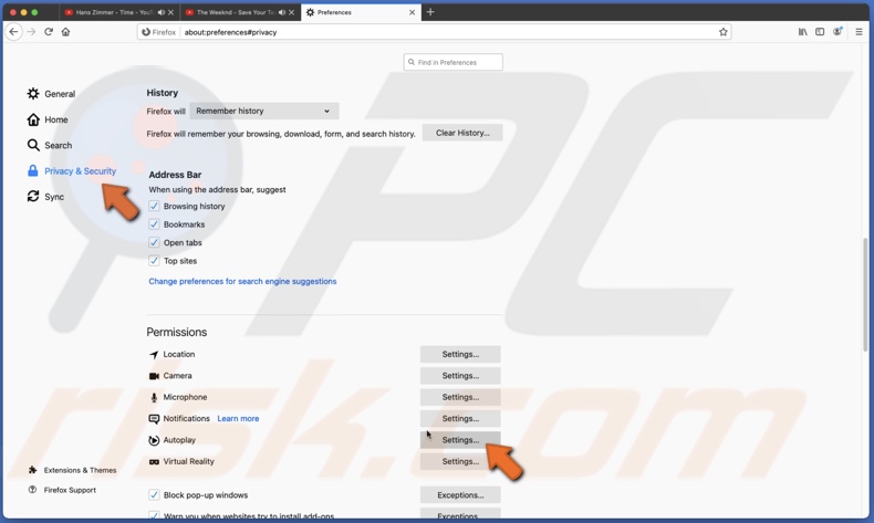 Go to Autoplay settings in Firefox