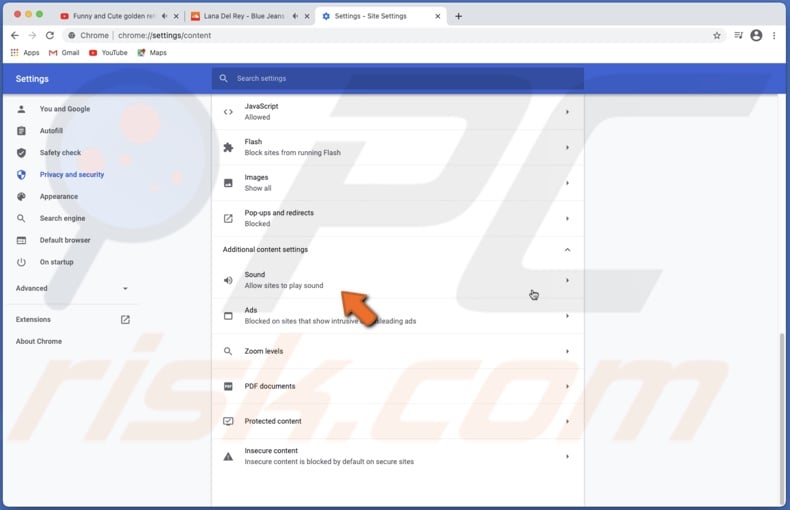 Go to sound settings in Chrome