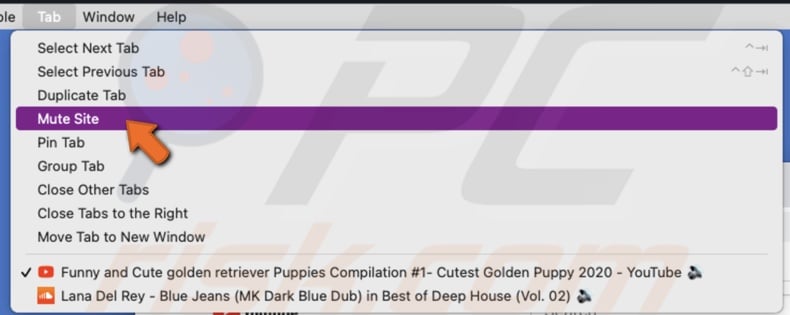 Mute site from Tab menu in Chrome