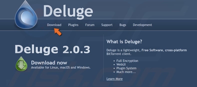 Click Download in the Deluge website