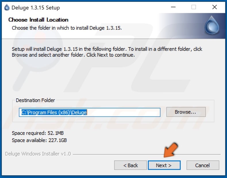 Select Deluge destination folder