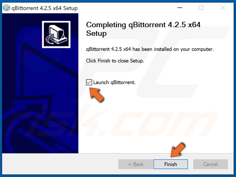 Click Finish to launch qBittorrent