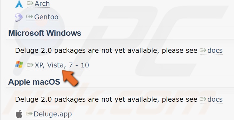 Select the Windows version of Deluge