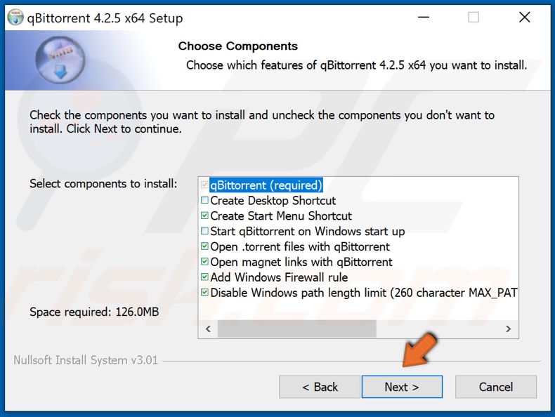 Select the qBittorent components