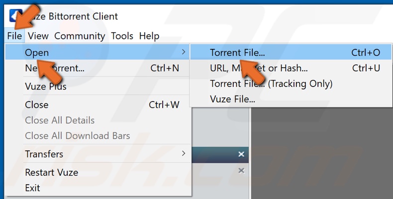 Click Add Torrent File in Vuze