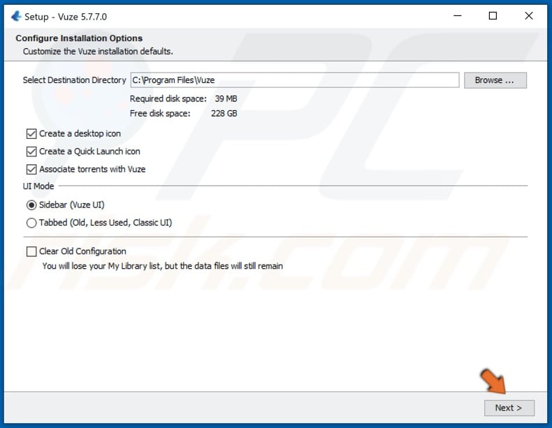 Configure Vuze component installation
