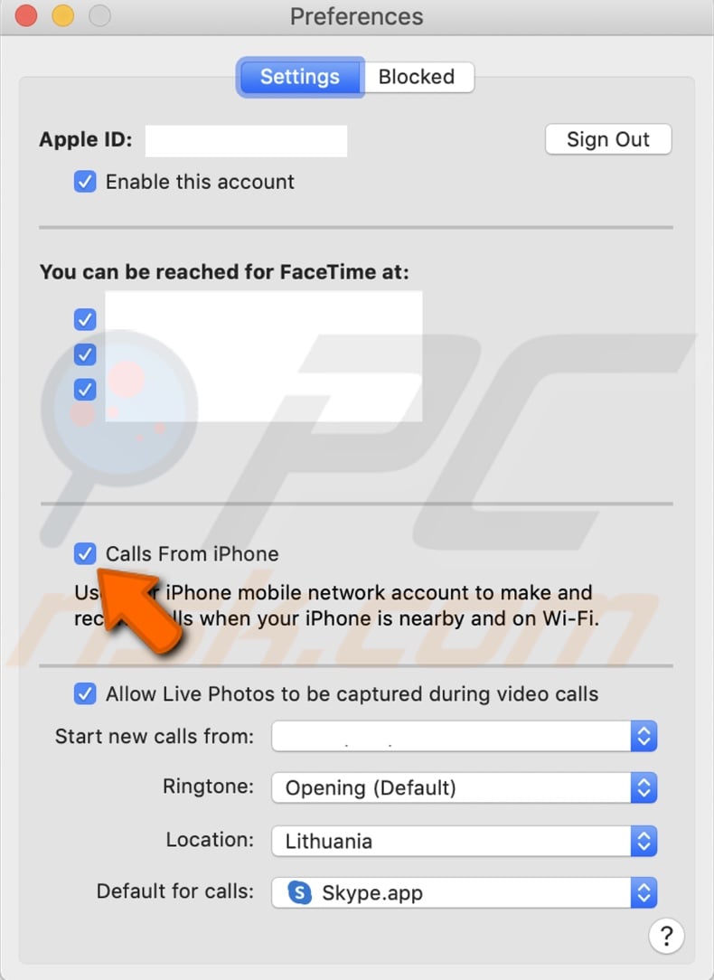 Allow calls from iPhone on Mac