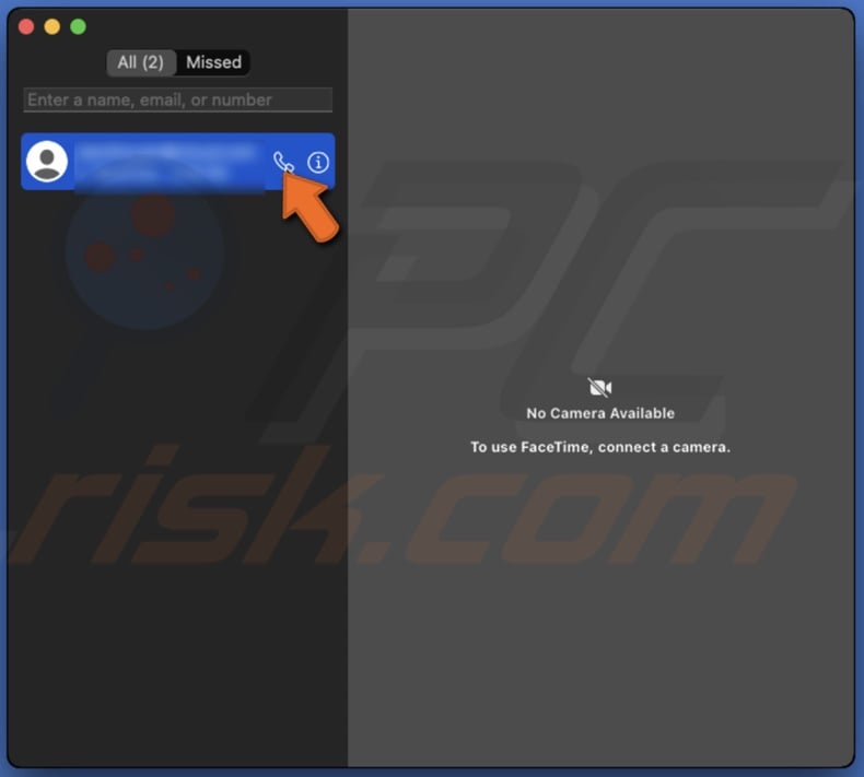 Click on the phone icon to call using FaceTime
