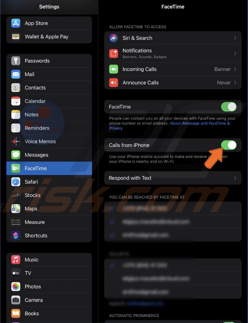 Enable calls from iPhone on iPad