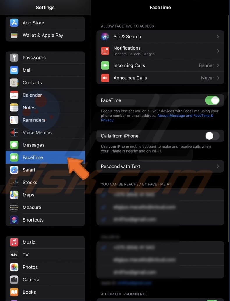 Go to FaceTime settings