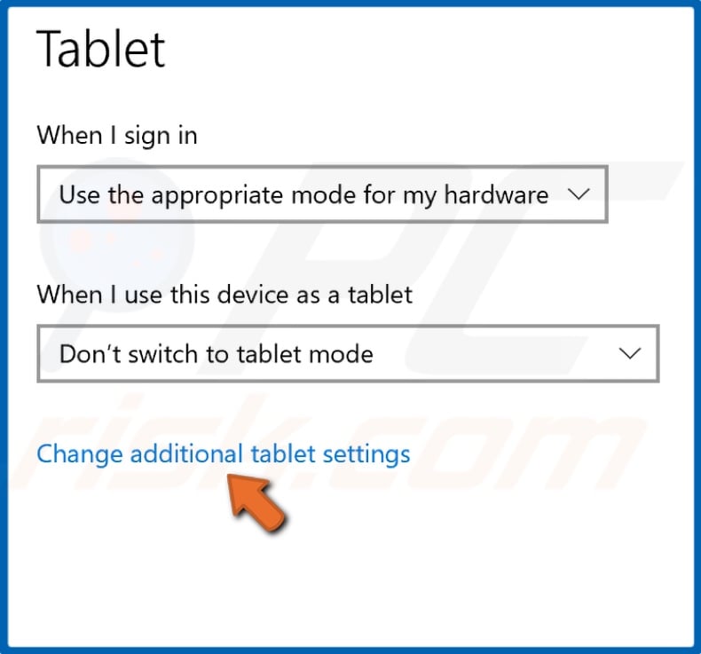 Click Change additional tablet settings