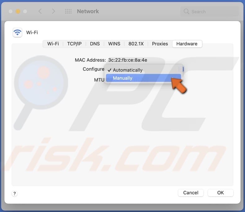In Hardware tab elect to configure manually