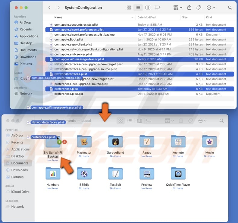 Drag selected network files to created folder