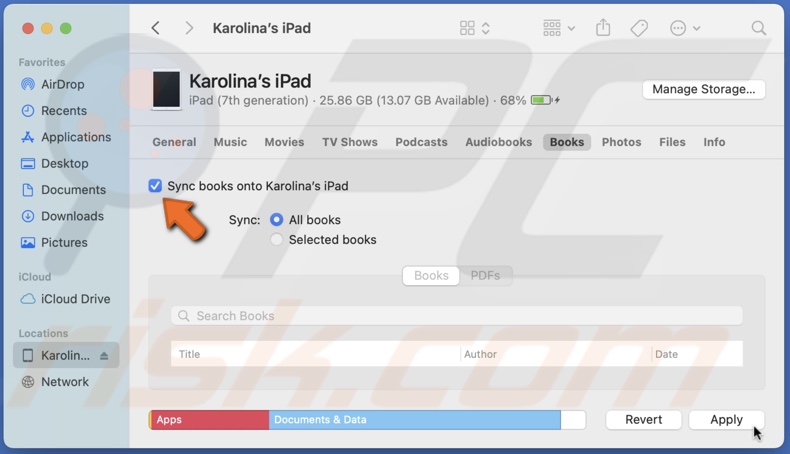 Sync Books onto iOS Device