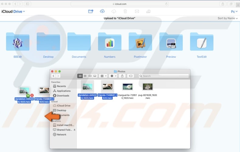 Drag photos to iCloud Drive window