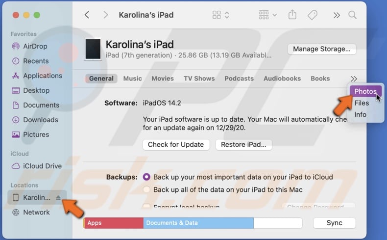 Go to Photos tab in Finder