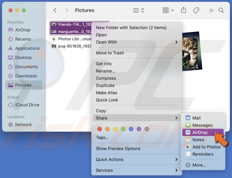 Share photos using AirDrop