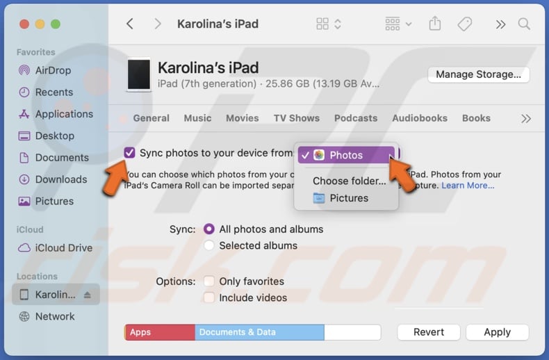 Sync photos from Finder