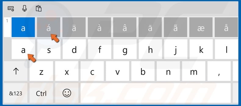 Left-click and hold a character to reveal accented character options