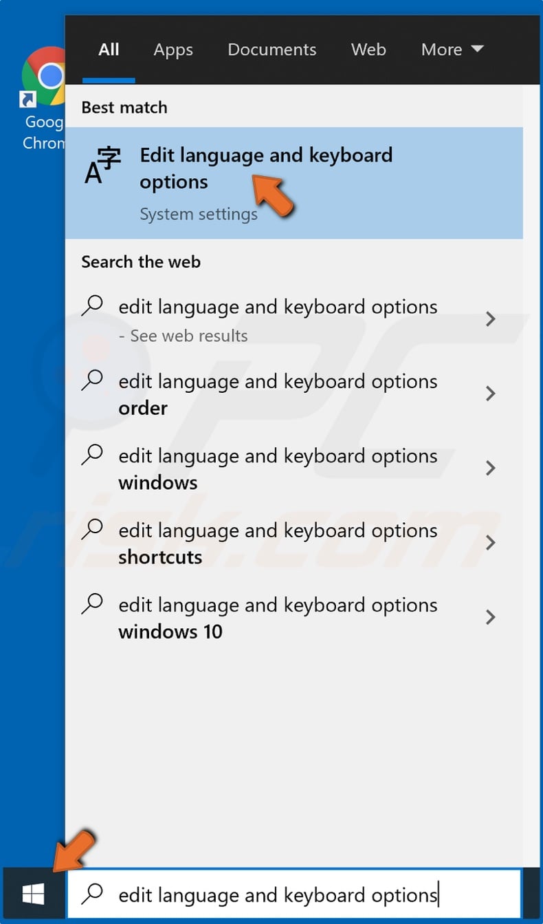 Open Start Menu and type in Edit language and keyboard options