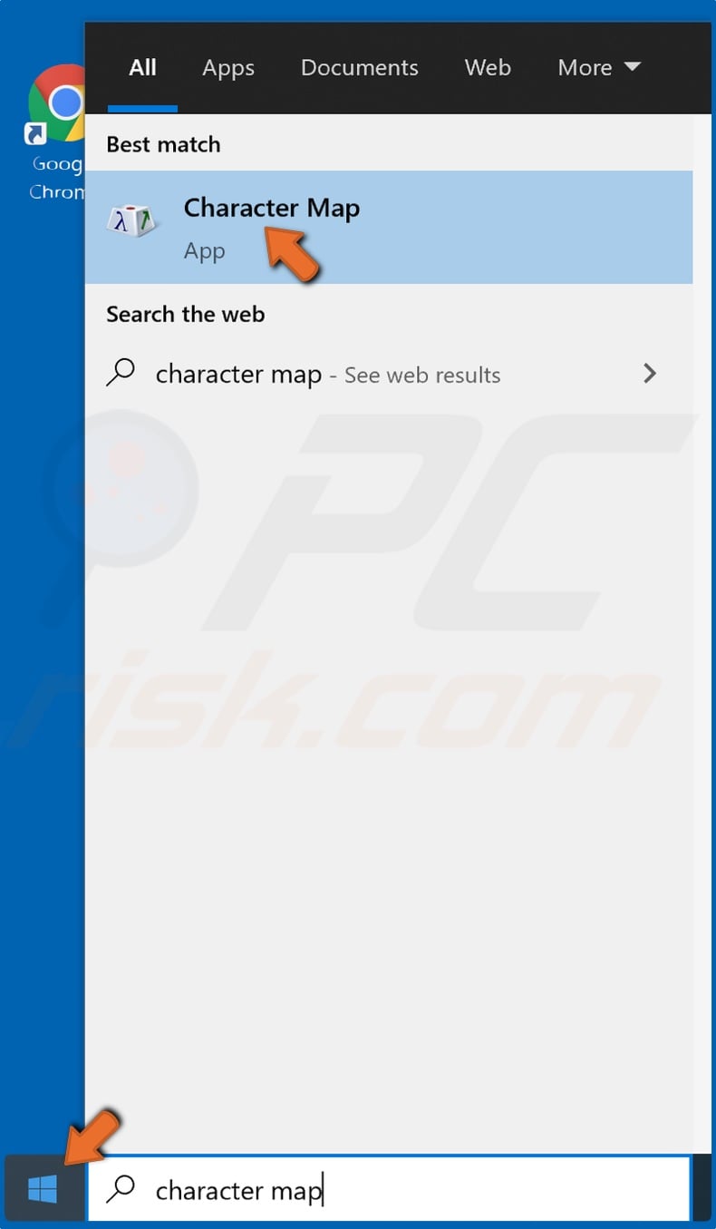 Open Start Menu and type in Character Map